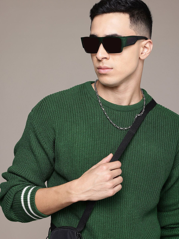 Roadster Solid Round Neck Casual Men Green Sweater