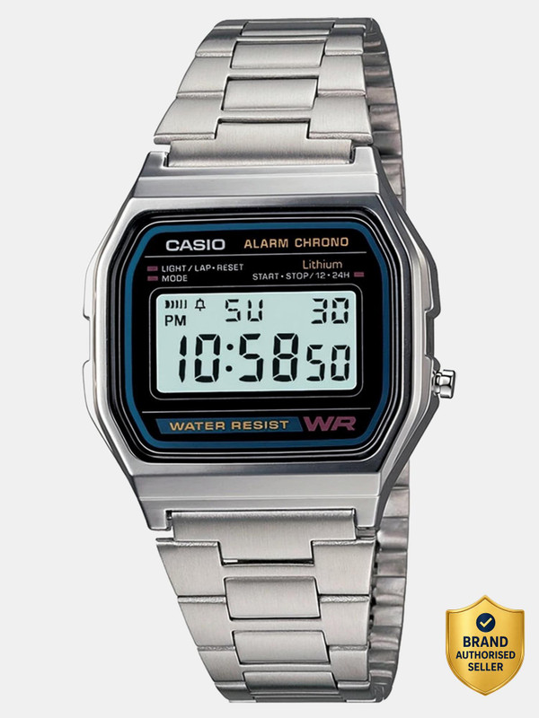 CASIO A-158WA-1DF Vintage A158WA-1DF Black Dial Silver Stainless Steel Band Digital Watch - For Men & Women