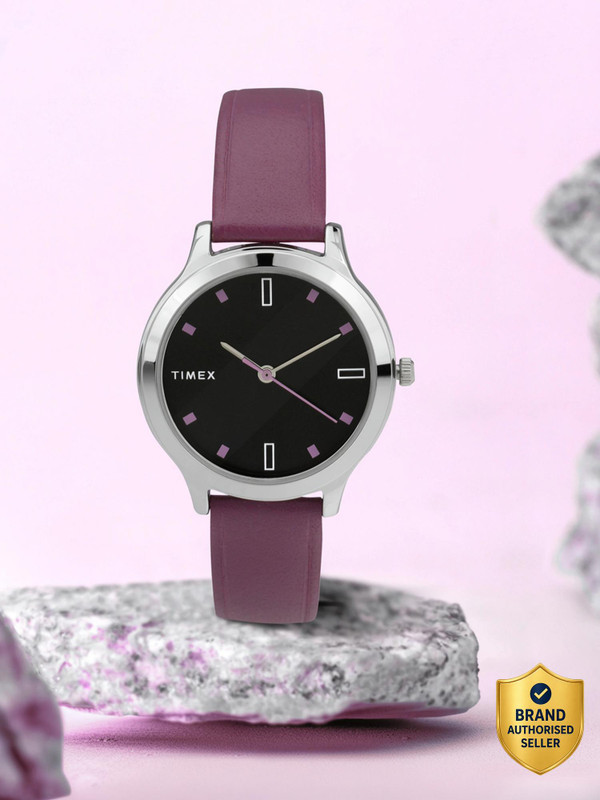 TIMEX Black Dial Genuine Leather Strap Analog Watch - For Women