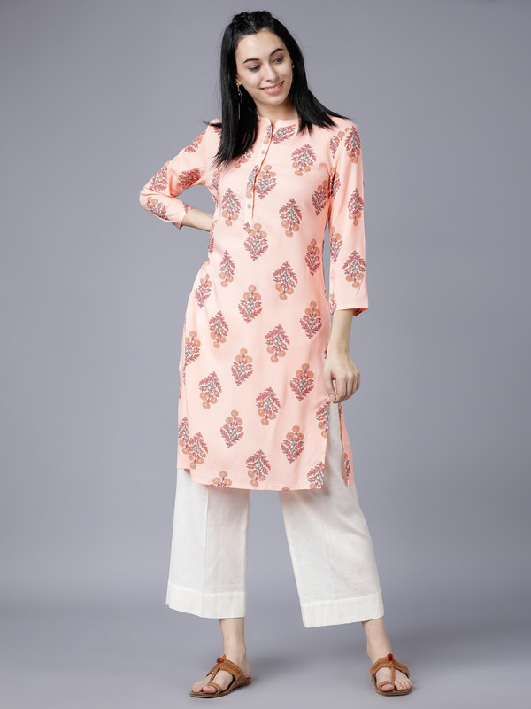 Vishudh Women Printed Straight Kurta(Pink)