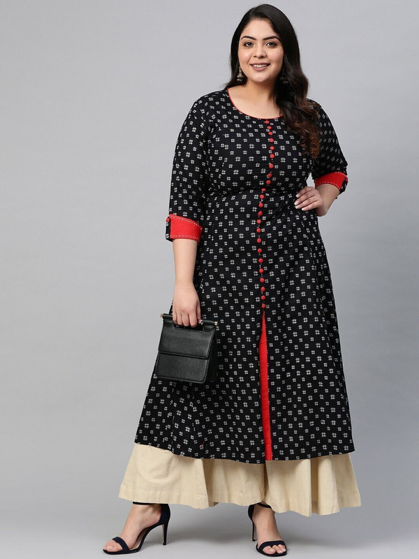 Yash Gallery Women Printed Anarkali Kurta(Black)