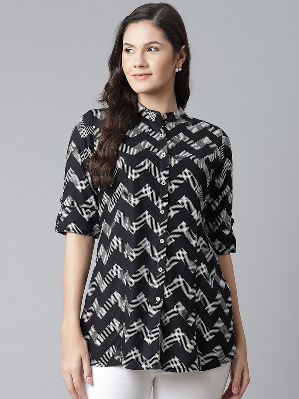 DIVENA Women Checkered Casual Black, Grey Shirt