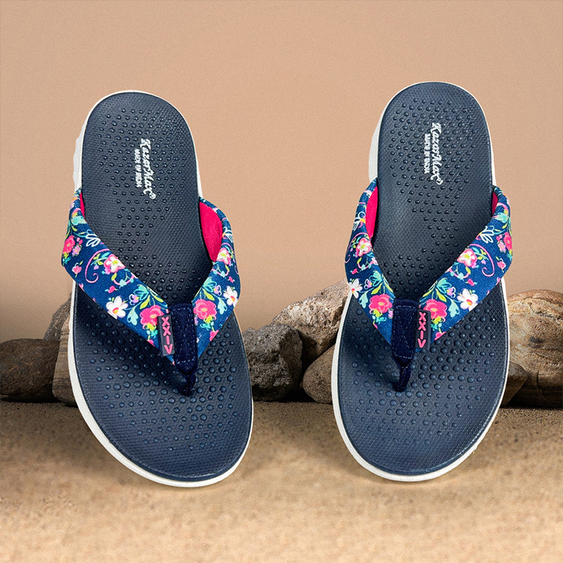 KazarMax Women Kruiser Floral Printed Slippers Flip Flops(Navy , 4)