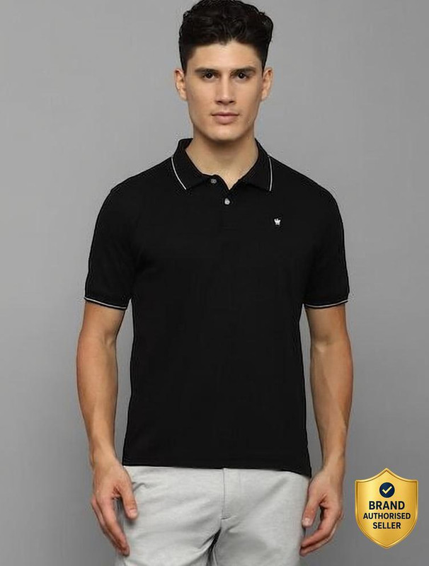 LOUIS PHILIPPE Solid Men Polo Neck Black T-Shirt