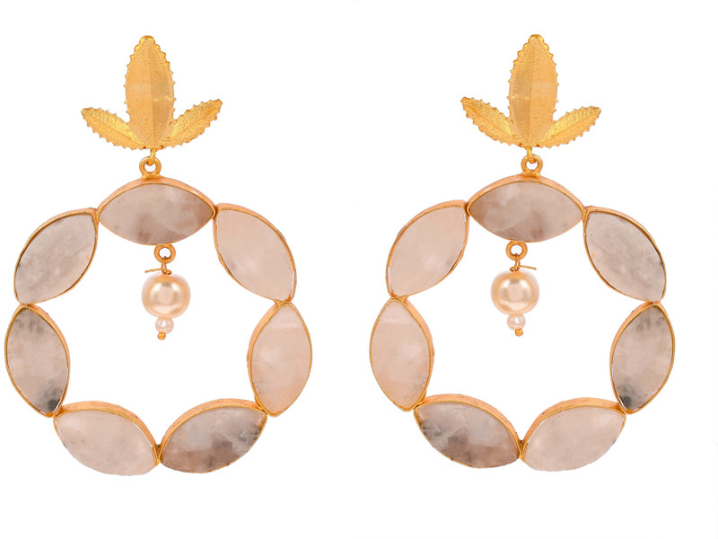 Silvermerc Designs Gold Plated Circular Latest Design Fancy Stylish Stone Earrings Brass Drops & Danglers