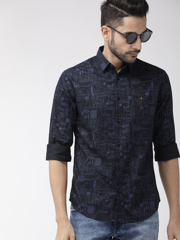 The Indian Garage Co. Men Printed Casual Black Shirt