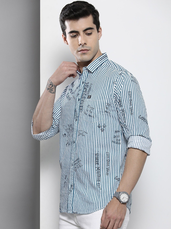The Indian Garage Co. Men Printed Casual Blue Shirt