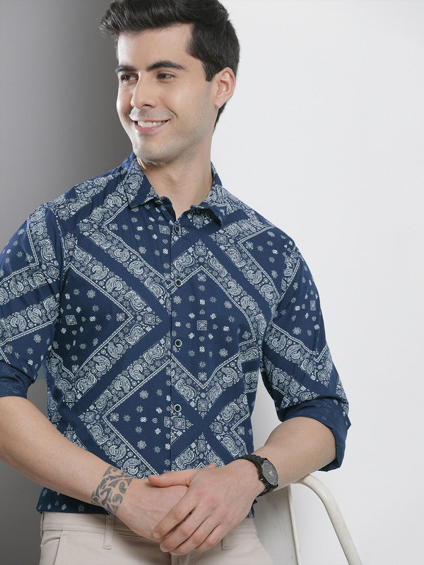 The Indian Garage Co. Men Printed Casual Dark Blue Shirt