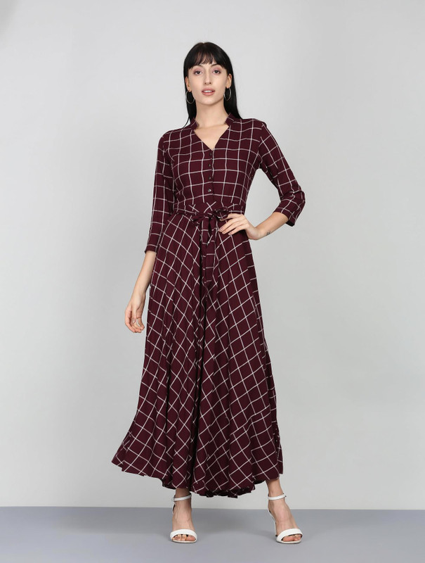 Tokyo Talkies Women Fit and Flare Maroon Maxi/Full Length Dress