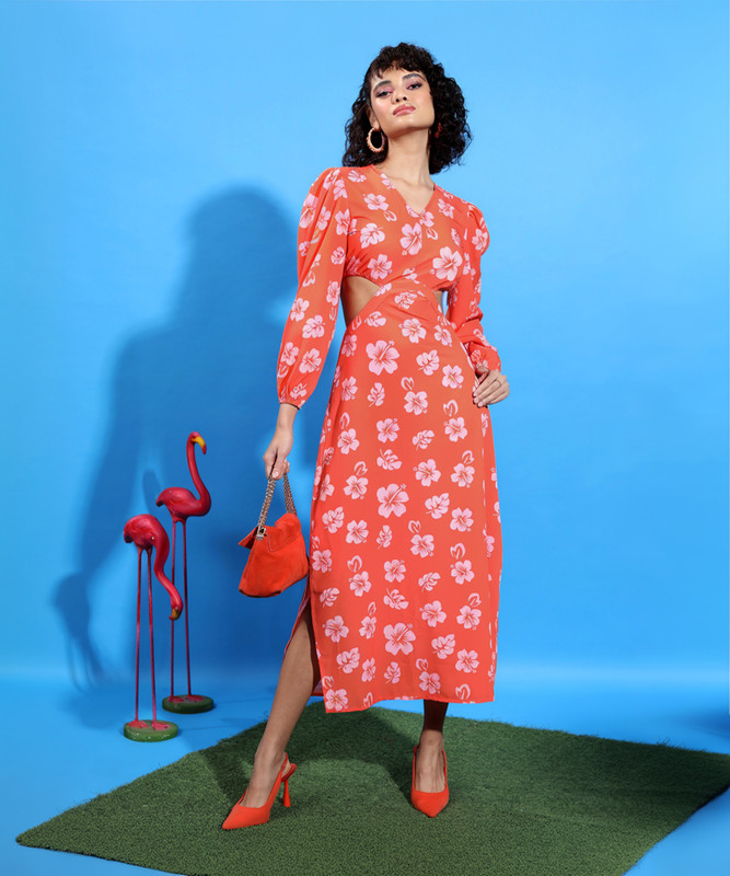 Tokyo Talkies Women Maxi Orange Midi/Calf Length Dress