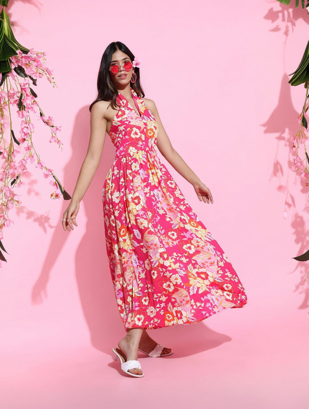 Tokyo Talkies Women Maxi Pink Full Length Dress