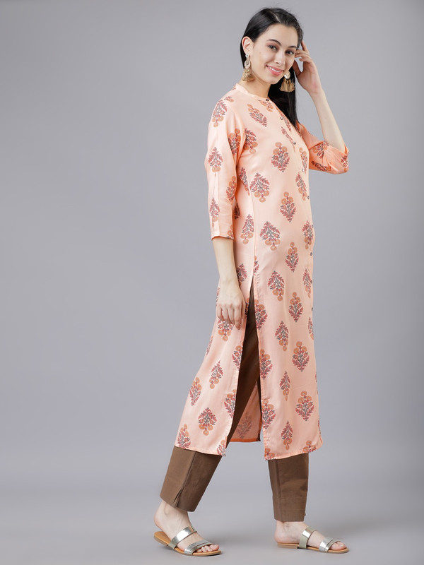 Vishudh Women Printed, Floral Print Straight Kurta(Gold)