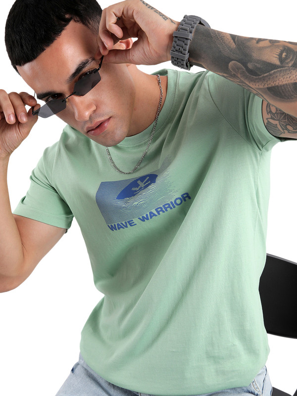 WROGN Printed Men Crew Neck Light Green T-Shirt