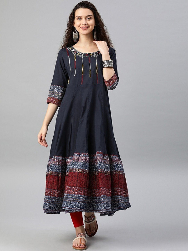Yash Gallery Women Embroidered Anarkali Kurta(Blue)