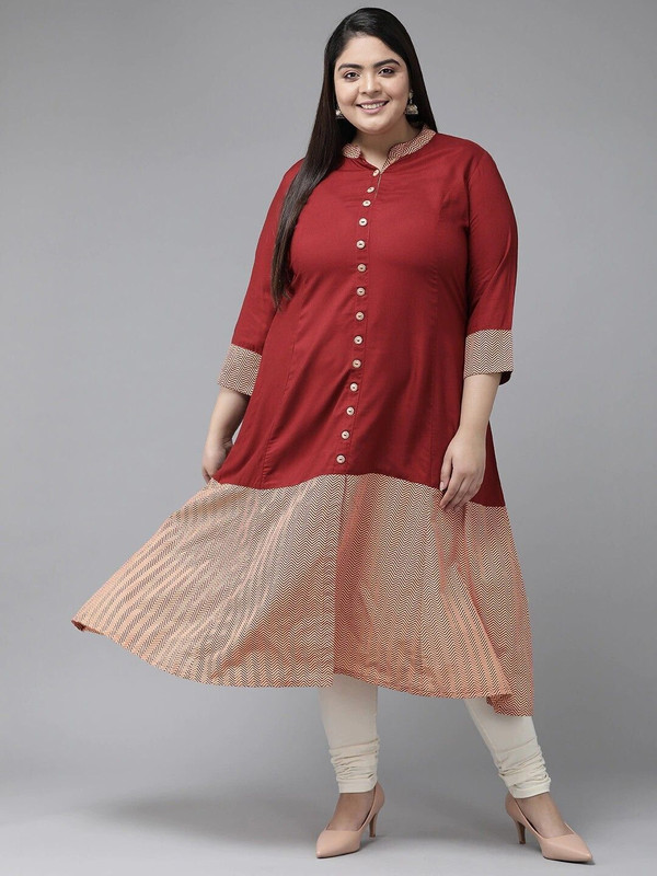 Yash Gallery Women Printed A-line Kurta(Maroon)
