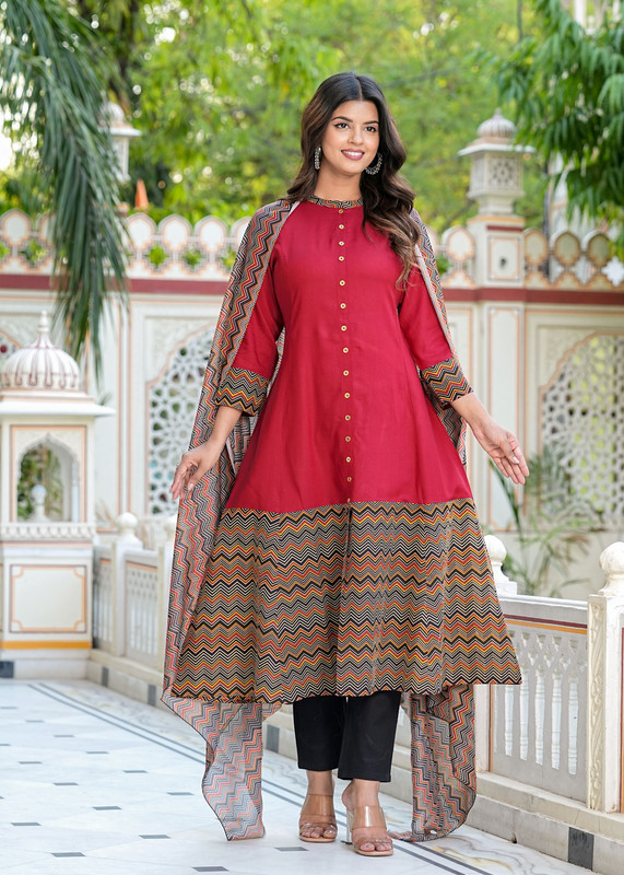 Yash Gallery Women Printed A-line Kurta(Maroon)