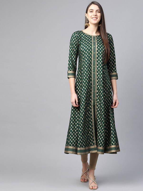 Yash Gallery Women Printed A-line Kurta(Maroon)