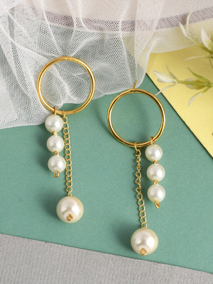 Silvermerc Designs Pearl Hoop Earrings for women & girls Pearl Brass Drops & Danglers