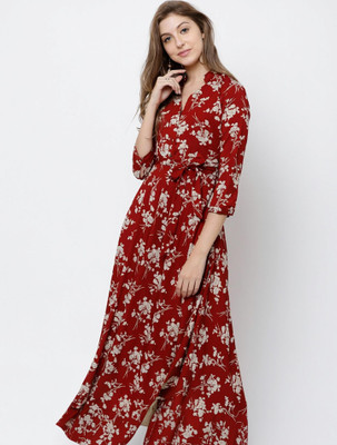 Tokyo Talkies Women Maxi Brown Full Length Dress