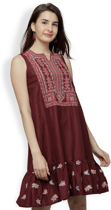 Tokyo Talkies Women Maxi Maroon Midi/Calf Length Dress