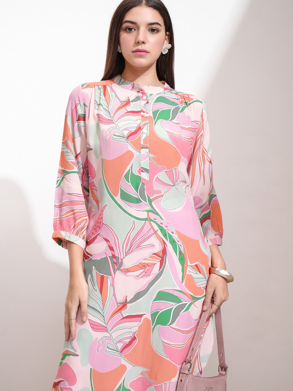 Vishudh Women Abstract Straight Kurta(Pink)