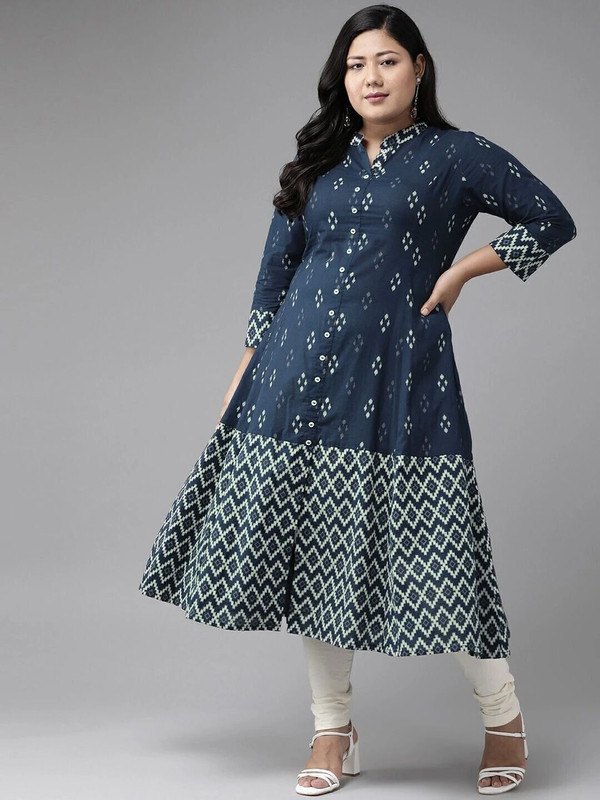 Yash Gallery Women Printed A-line Kurta(Blue)