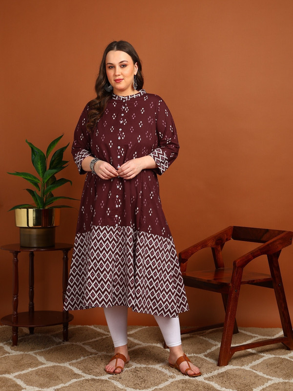 Yash Gallery Women Printed A-line Kurta(Maroon)